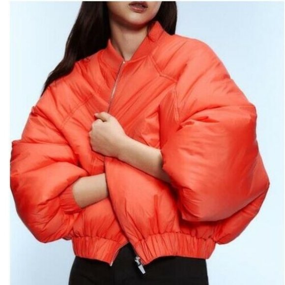 Zara Oversized Bomber Jacket Orange Nwt 